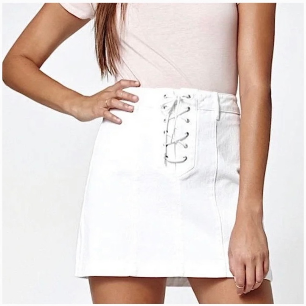 PacSun White Denim Lace-Up Mini Skirt